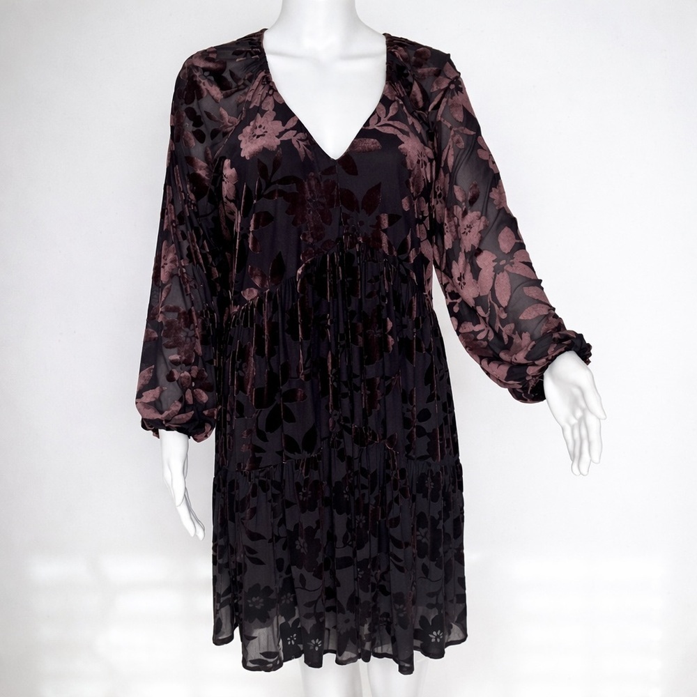 Taylor Dress Velvet Burntout Long Sleeve Floral Tiered Wedding Sheer Whimsigoth
